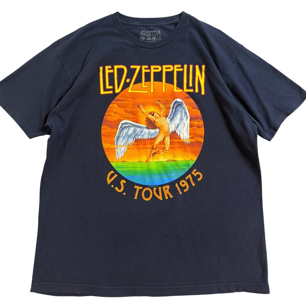 Led Zeppelin US Tour 1975 Graphic T-Shirt Mens XL Black Swan Song Icarus Logo